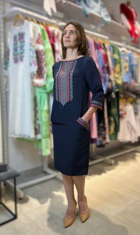 Жіноча сукня з косими кишенями синя