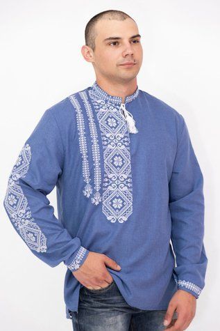 Сорочка чоловіча "Асиметрія" рів'єра джинс з білим 11190-40 фото