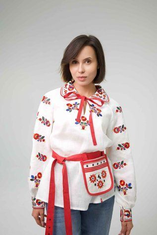 Жіноча сорочка Яворівська біла з червоною вишивкою сл5058-50 фото