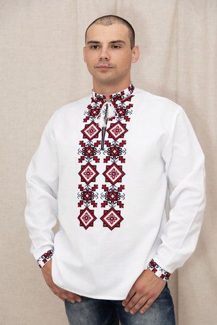 Сорочка чоловіча "Колорит" біла з червоно-чорним орнаментом