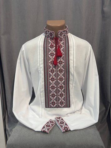 Чоловіча вишиванка з мережкою та червоно-чорним орнаментом
