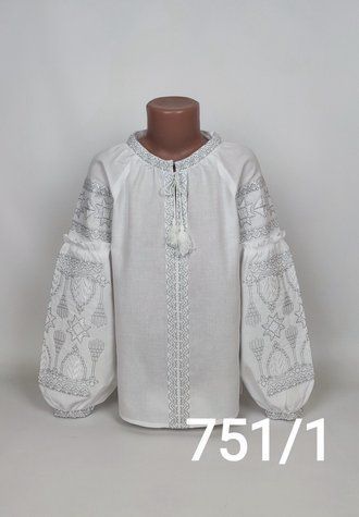 Сорочка для дівчинки "Елегант" на білому полотні із срібним орнаментом 15163-122 фото
