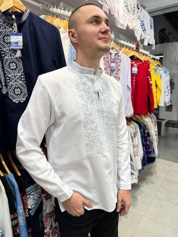 Сорочка чоловіча "Сокальська" біла з сірим орнаментом