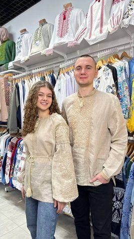 Жіноча сорочка "Елегант" лляна бежева по бежевому 12123-52 фото