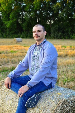Сорочка чоловіча "Колорит" сіра з біло-чорним орнаментом